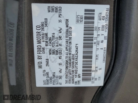2006 Ford Explorer XLT with VIN 1FMEU73EX6ZA26471, listed as a Copart auction lot 51733125 with 134,396 mi miles and Salvage Title. Bid and sale history available at DreamBid. Image 13.