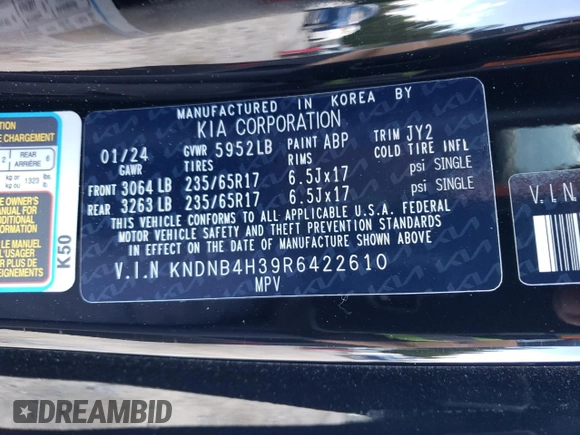 2024 Kia Carnival LX with VIN KNDNB4H39R6422610, listed as a Copart auction lot 75635664 with 15,946 mi miles and Salvage Title. Bid and sale history available at carsss.com. Image 15.