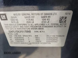2015 GMC Terrain SLT with VIN 2GKFLYEK3F6175843, listed as a IAAI auction lot 42073470 with 112,782 mi miles and . Bid and sale history available at DreamBid. Image 9.