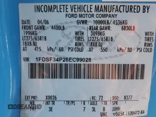 2006 Ford F-350 with VIN 1FDSF34P26EC99028, listed as a Copart auction lot 73406364 with Not provided miles and Salvage title. Bid and sale history available at DreamBid. Image 12.