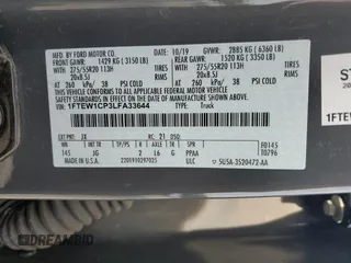 2020 Ford F-150 XL with VIN 1FTEW1CP3LFA33644, listed as a Copart auction lot 57151375 with 125,885 mi miles and Salvage title. Bid and sale history available at DreamBid. Image 12.
