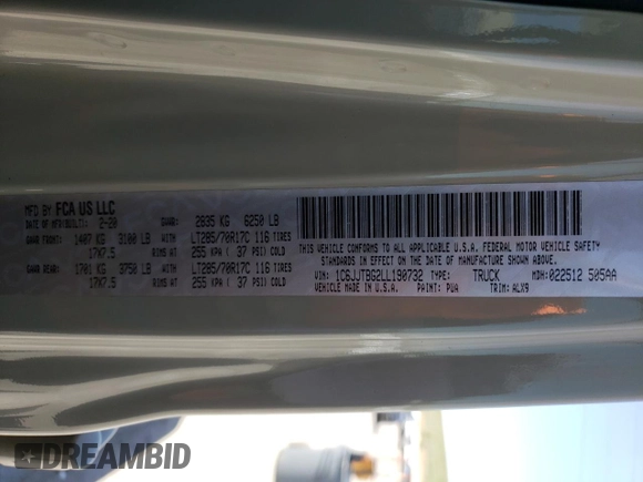 2020 Jeep Gladiator Rubicon z VIN 1C6JJTBG2LL190732, wystawiony jako Copart lot #57100115 z przebiegiem 55 679 mil mil oraz Szkoda całkowita • Salvage title. Historia ofert i sprzedaży dostępna na DreamBid. Obrazek 13.