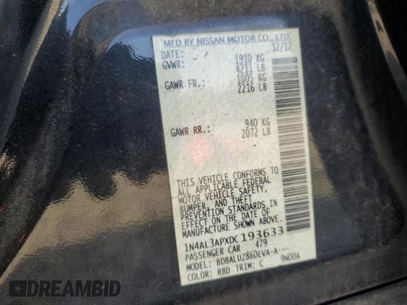 2013 Nissan Altima S with VIN 1N4AL3APXDC193633, listed as a Copart auction lot 70756334 with 133,145 mi miles and Salvage Title. Bid and sale history available at carsss.com. Image 13.