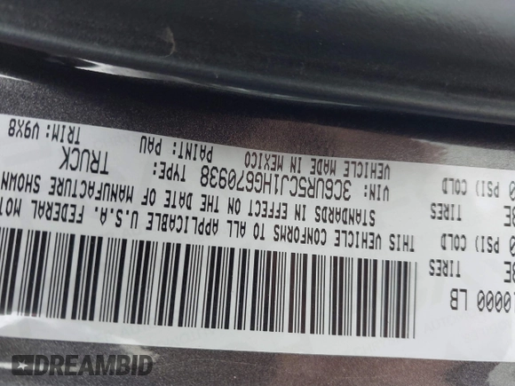 2017 Ram 2500 Tradesman with VIN 3C6UR5CJ1HG670938, listed as a IAAI auction lot 42002760 with 170,909 mi miles and . Bid and sale history available at DreamBid. Image 9.