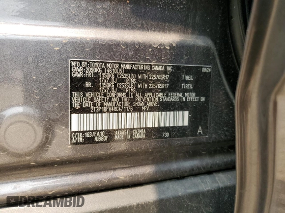2024 Toyota RAV4 XLE with VIN 2T3P1RFV4RC471176, listed as a Copart auction lot 57896075 with 6,416 mi miles and Salvage title. Bid and sale history available at DreamBid. Image 13.