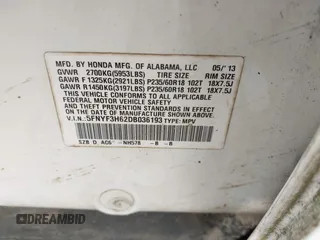 2013 Honda Pilot EX-L с VIN 5FNYF3H62DB036193, выставлен на аукционе IAAI как лот 42387366 с пробегом 206 117 миль миль и . История ставок и продаж доступна на DreamBid. Изображение 9.