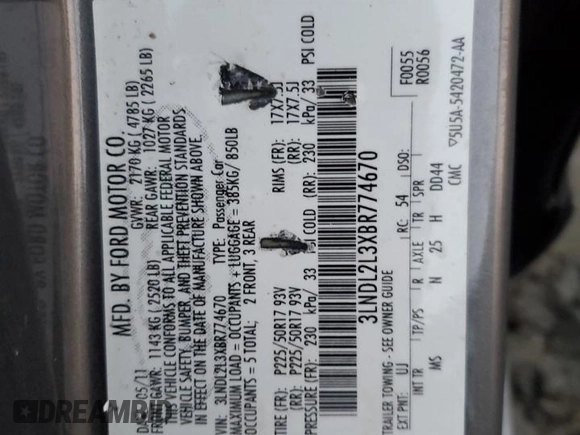 2011 Lincoln MKZ Hybrid with VIN 3LNDL2L3XBR774670, listed as a Copart auction lot 80363084 with 221,997 mi miles and Salvage Title. Bid and sale history available at carsss.com. Image 12.