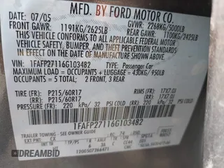 2006 Ford Five Hundred SEL with VIN 1FAFP27116G103482, listed as a IAAI auction lot 40033074 with 158,977 mi miles and . Bid and sale history available at DreamBid. Image 9.