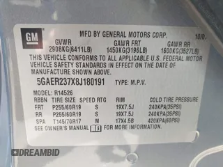 2008 Buick Enclave CXL with VIN 5GAER237X8J180191, listed as a IAAI auction lot 41972434 with 134,103 mi miles and . Bid and sale history available at DreamBid. Image 9.