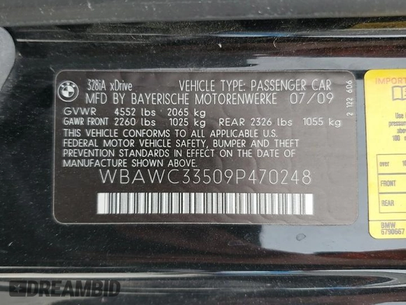 2009 BMW 3 Series 328i xDrive z VIN WBAWC33509P470248, wystawiony jako Copart lot #56747465 z przebiegiem 130 161 mil mil oraz Szkoda całkowita • Salvage title. Historia ofert i sprzedaży dostępna na DreamBid. Obrazek 13.