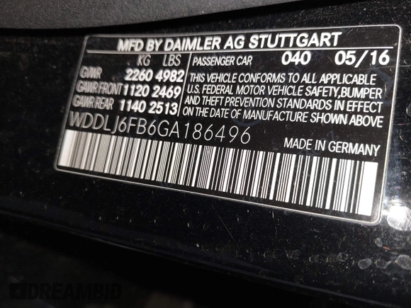 2016 Mercedes-Benz CLS 400 with VIN WDDLJ6FB6GA186496, listed as a IAAI auction lot 41373905 with Not provided miles and . Bid and sale history available at DreamBid. Image 9.