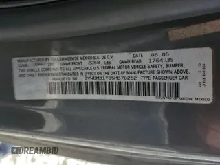 2005 Volkswagen Beetle GL with VIN 3VWBM31Y85M370262, listed as a Copart auction lot 50468395 with 168,165 mi miles and Clean Title. Bid and sale history available at DreamBid. Image 13.