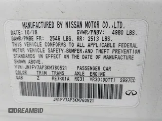 2019 Infiniti Q50 RED SPORT 400 with VIN JN1FV7AP3KM760521, listed as a IAAI auction lot 41469103 with 85,768 mi miles. Bid and sale history available at carsss.com. Image 9.