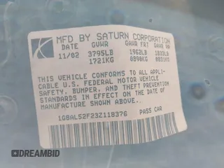 2003 Saturn ION with VIN 1G8AL52F23Z118376, listed as a IAAI auction lot 41973170 with 113,275 mi miles. Bid and sale history available at carsss.com. Image 9.