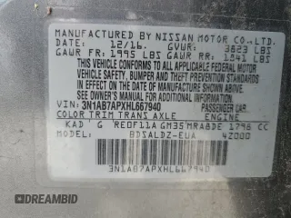 2017 Nissan Sentra SV with VIN 3N1AB7APXHL667940, listed as a Copart auction lot 51680625 with 140,638 mi miles and Salvage Title. Bid and sale history available at DreamBid. Image 14.