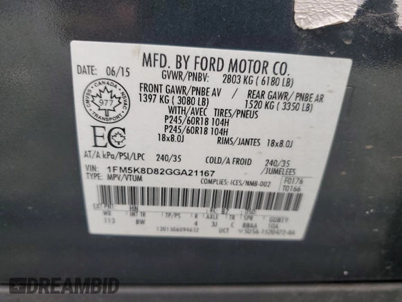 2016 Ford Explorer XLT with VIN 1FM5K8D82GGA21167, listed as a Copart auction lot 52586735 with 114,724 mi miles and Salvage Title. Bid and sale history available at DreamBid. Image 14.