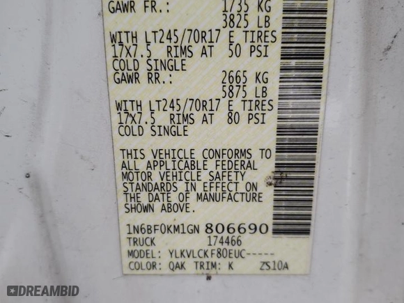 2016 Nissan NV S with VIN 1N6BF0KM1GN806690, listed as a Copart auction lot 85880674 with 150,057 mi miles and Salvage Title. Bid and sale history available at carsss.com. Image 13.