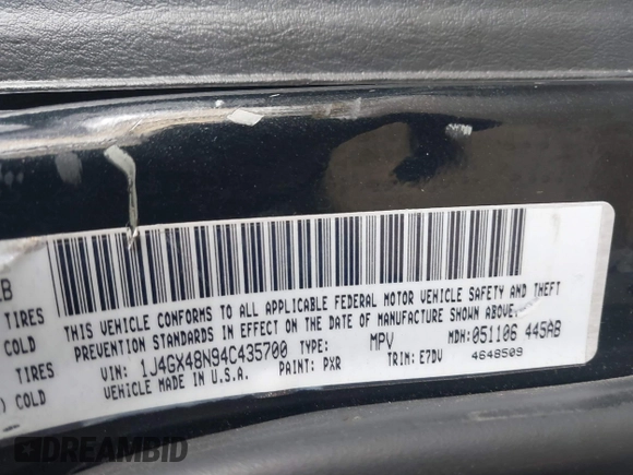 2004 Jeep Grand Cherokee Laredo z VIN 1J4GX48N94C435700, wystawiony jako IAAI lot #41809624 z przebiegiem 147 413 mil mil oraz . Historia ofert i sprzedaży dostępna na DreamBid. Obrazek 9.