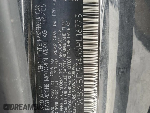 2005 BMW 3 Series 330Ci with VIN WBABD53455PL16773, listed as a Copart auction lot 45156115 with 277,280 mi miles and Salvage Title. Bid and sale history available at carsss.com. Image 14.