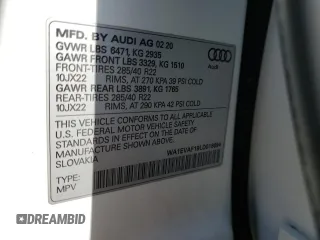 2020 Audi Q8 Premium Plus with VIN WA1EVAF19LD018694, listed as a Copart auction lot 56150484 with 0 mi miles and Salvage Title. Bid and sale history available at carsss.com. Image 14.