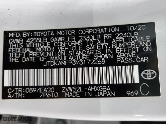 2021 Toyota Prius Prime LE with VIN JTDKAMFP3M3172268, listed as a Copart auction lot 46338295 with 24,100 mi miles and Salvage Title. Bid and sale history available at carsss.com. Image 12.