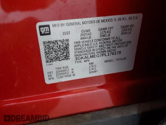 2023 GMC Terrain SLE z VIN 3GKALMEG7PL176179, wystawiony jako Copart lot #61938825 z przebiegiem 15 000 mil mil oraz Szkoda całkowita • Salvage title. Historia ofert i sprzedaży dostępna na DreamBid. Obrazek 14.