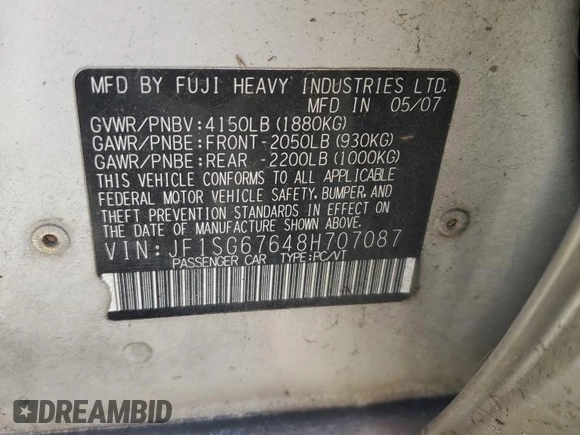 2008 Subaru Forester X L.L. Bean with VIN JF1SG67648H707087, listed as a Copart auction lot 50000785 with 184,519 mi miles and Clean title. Bid and sale history available at DreamBid. Image 13.
