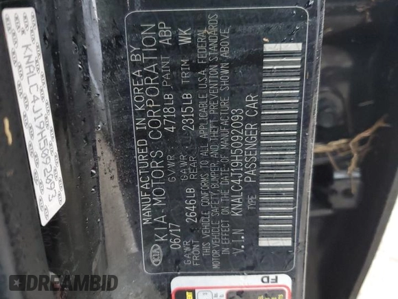 2017 Kia Cadenza Premium with VIN KNALC4J19H5092093, listed as a Copart auction lot 74177624 with 0 mi miles and Salvage Title. Bid and sale history available at carsss.com. Image 13.
