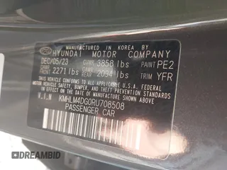 2024 Hyundai Elantra SEL with VIN KMHLM4DG0RU708508, listed as a IAAI auction lot 41834890 with 4,911 mi miles. Bid and sale history available at carsss.com. Image 9.