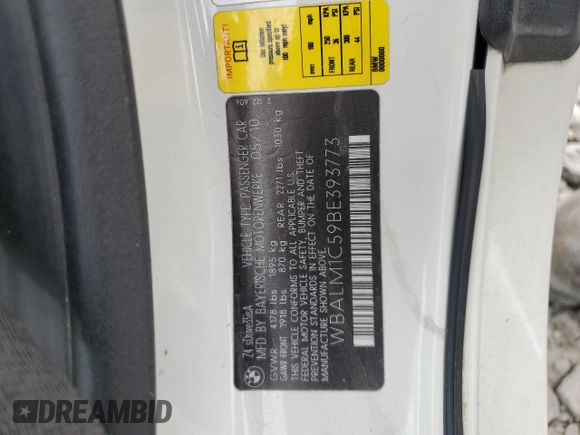 2011 BMW Z4 sDrive35is z VIN WBALM1C59BE393773, wystawiony jako Copart lot #56021935 z przebiegiem 86 666 mil mil oraz Szkoda całkowita • Salvage title. Historia ofert i sprzedaży dostępna na DreamBid. Obrazek 12.