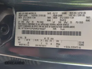 2017 Ford F-150 XL with VIN 1FTEW1CP2HKD16227, listed as a IAAI auction lot 42367227 with 129,971 mi miles and . Bid and sale history available at DreamBid. Image 9.