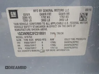 2015 Chevrolet Silverado 1500 LT with VIN 1GCVKREC3FZ318691, listed as a IAAI auction lot 42152259 with 77,897 mi miles. Bid and sale history available at carsss.com. Image 9.