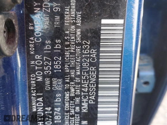 2015 Hyundai Accent GLS with VIN KMHCT4AE5FU821632, listed as a Copart auction lot 51219595 with 67,365 mi miles and Salvage Title. Bid and sale history available at carsss.com. Image 14.