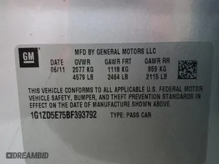 2011 Chevrolet Malibu LT w/2LT with VIN 1G1ZD5E75BF393792, listed as a Copart auction lot 48074355 with 185,113 mi miles and Salvage Title. Bid and sale history available at carsss.com. Image 12.