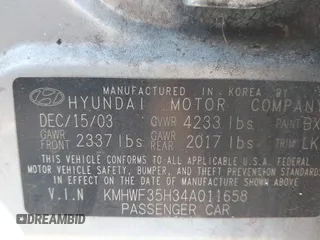 2004 Hyundai Sonata GLS with VIN KMHWF35H34A011658, listed as a IAAI auction lot 41605017 with 151,332 mi miles and . Bid and sale history available at DreamBid. Image 9.
