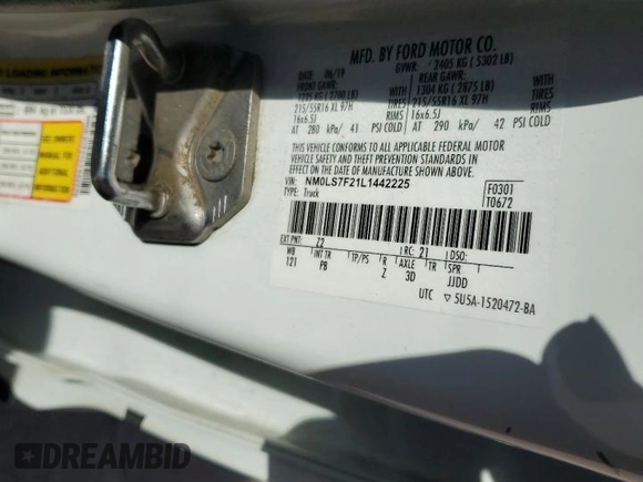2020 Ford Transit Connect XLT с VIN NM0LS7F21L1442225, выставлен на аукционе Copart как лот 89081025 с пробегом Не указан миль и Списание • Salvage title. История ставок и продаж доступна на DreamBid. Изображение 14.