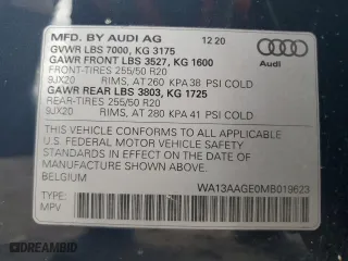 2021 Audi e-tron Sportback Prestige with VIN WA13AAGE0MB019623, listed as a Copart auction lot 49598914 with 20,856 mi miles. Bid and sale history available at carsss.com. Image 13.