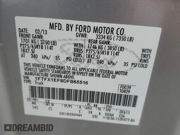 2013 Ford F-150 XL with VIN 1FTFX1EF8DFB65516, listed as a Copart auction lot 48166005 with 81,192 mi miles and Salvage Title. Bid and sale history available at carsss.com. Image 12.