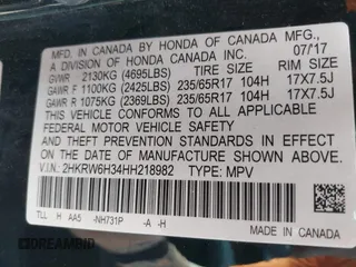 2017 Honda CR-V LX with VIN 2HKRW6H34HH218982, listed as a IAAI auction lot 41792567 with 83,908 mi miles. Bid and sale history available at carsss.com. Image 9.