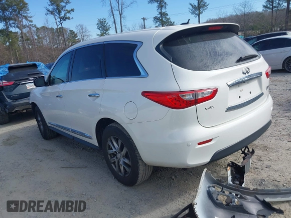 2013 Infiniti JX35 with VIN 5N1AL0MN5DC340830, listed as a IAAI auction lot 41643712 with 137,392 mi miles and . Bid and sale history available at DreamBid. Image 3.