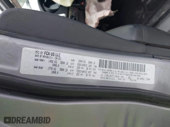 2015 Dodge Durango SXT with VIN 1C4RDJAG7FC170019, listed as a IAAI auction lot 41236084 with Not Provided miles and . Bid and sale history available at carsss.com. Image 9.