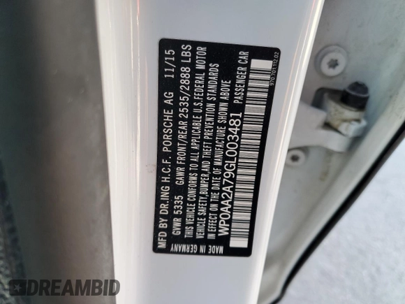 2016 Porsche Panamera 4 z VIN WP0AA2A79GL003481, wystawiony jako Copart lot #35942073 z przebiegiem Nie podano mil oraz . Historia ofert i sprzedaży dostępna na DreamBid. Obrazek 12.