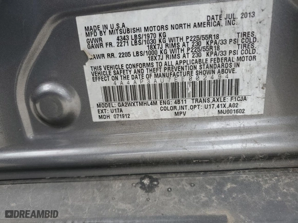 2014 Mitsubishi Outlander Sport ES with VIN 4A4AP3AU7EE002494, listed as a Copart auction lot 85025074 with 210,949 mi miles and Salvage Title. Bid and sale history available at carsss.com. Image 15.