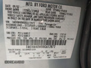 2008 Mercury Sable with VIN 1MEHM40W88G612872, listed as a IAAI auction lot 41549544 with 109,677 mi miles. Bid and sale history available at carsss.com. Image 9.