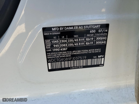2015 Mercedes-Benz GLA-Class GLA 250 with VIN WDCTG4GB9FJ037519, listed as a Copart auction lot 49870995 with 157,047 mi miles and Salvage Title. Bid and sale history available at carsss.com. Image 13.