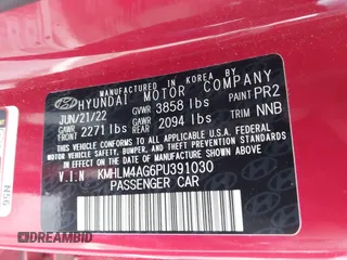 2023 Hyundai Elantra SEL with VIN KMHLM4AG6PU391030, listed as a IAAI auction lot 41015839 with 31,041 mi miles and . Bid and sale history available at DreamBid. Image 9.