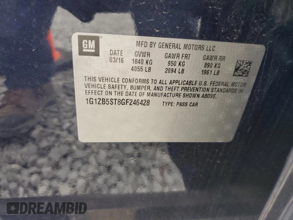 2016 Chevrolet Malibu LS с VIN 1G1ZB5ST8GF246428, выставлен на аукционе Copart как лот 60142085 с пробегом 172 327 миль миль и Списание • Salvage title. История ставок и продаж доступна на DreamBid. Изображение 13.
