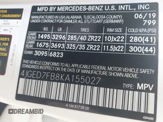 2019 Mercedes-Benz GLE 63 S AMG with VIN 4JGED7FB8KA155027, listed as a IAAI auction lot 42699295 with 31,457 mi miles and . Bid and sale history available at DreamBid. Image 9.