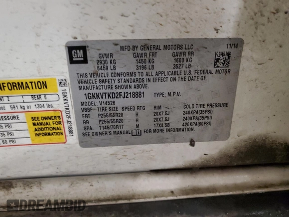 2015 GMC Acadia Denali with VIN 1GKKVTKD2FJ218881, listed as a Copart auction lot 45029175 with 179,376 mi miles and Non Repairable. Bid and sale history available at carsss.com. Image 13.