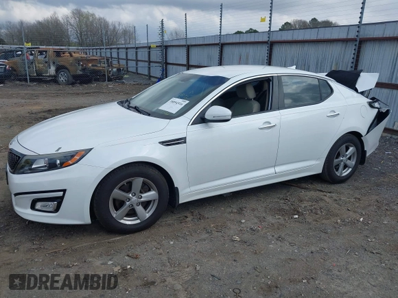 2014 Kia Optima LX with VIN 5XXGM4A71EG313635, listed as a IAAI auction lot 38894516 with 95,852 mi miles. Bid and sale history available at carsss.com. Image 2.